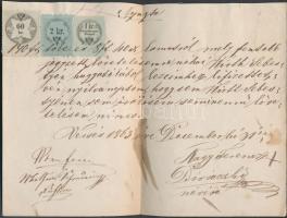 1863 Vecsés, Tartozás kifizetéséről szóló nyugta 60, 2 kr okmánybélyeggel, 1kr hirdetménybélyeggel