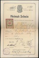 1917 Linz, származási igazolás Rudolf Freiherr von Lempruch részére kiállítva, 2 kr okmánybélyeggel / State of origin for Rudolf Freiherr von Lempruch Austrian count