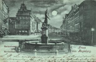 Augsburg, Merkurbrunnen, Maximilienstrasse / fountain, street, night (EK)