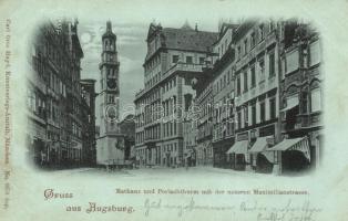 Augsburg, Rathaus, Perlachturm, Maximilienstrasse / town hall, street, night (EK)