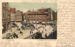 Augsburg, Ludwigsplatz, Augustusbrunnen / square, fountain, trams (EK)