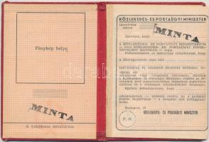cca 1960 Bp., A közlekedésügyi és postaügyi minisztérium mint közlekedésügyi és postaügyi főfelügyeleti hatóság tagjai részére kiállított díjmentes utazásra jogosító igazolvány mintapéldánya