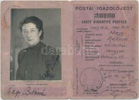 1943 Bp., Az Egyetemes Postaegyesület és a Magyar Postaigazgatás által kiadott fényképes postai igazolójegy