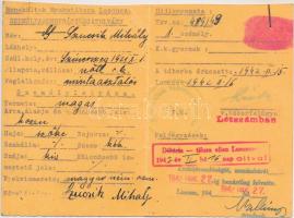1942 Losonc, Menekültek munkatábora által kiállított személyazonossági igazolvány ujjlenyomattal