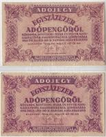 1946. 100.000Adópengő (2x) egyik hátlapi nyomata extrém lefelé ás balra + keret balra és felfelé, illetve a másik hátlapi szövege erősen felfelé csúszva T:II