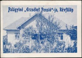 1932 Révfülöp, Palágyiné "Erzsébet Pensió"-jának reklámos ismertetője fotója