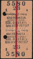 1937 Nagykanizsa, Vonat III. osztályára érvényes retúrjegy