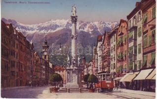 Innsbruck, Maria Theresienstrasse / street, statue, tram
