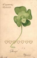 1899 A Quatre Feuilles / clover, lady, litho s: Raphael Kirchner