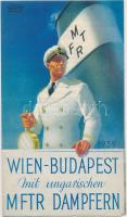 1939 Királyi Magyar Folyam-és Tengerhajózási RT. német nyelvű utazási prospektusa, menetrenddel, fotókkal illusztrálva / 1939 Wien-Budapest mit ungarischen MFTR Dampfern Prospekt / Vienna-Budapest MFTR tourist guide