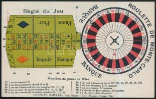 cca 1910 Monte Carlo Kaszinó Roulette játékszabályai, Roulette de Monte -Carlo Régle du Jeu, nyomtatvány, szép állapotban, 9x14cm