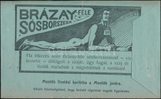 cca 1920-1930 Brázay-féle sósborszesz, beretvás pasztilla, stb. reklámos boríték, 21x13 cm