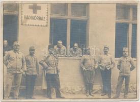 cca 1914-1918 Katonák a hadikórház előtt, életképe az első világháborúból, 16x12 cm / cca 1914-1918 Military hospital, photo from the world war I., 16x12 cm