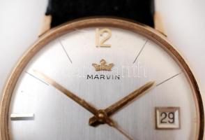 Marvin automatic arany (Au) 9K tokos férfi karóra, működik, számlapon apró karcolás, bőr szíjjal, er...