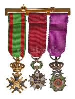 Belgium DN "Lipót Rend Katonai Lovag" zománcozott miniatűr replika kitüntetés mellszalagga...