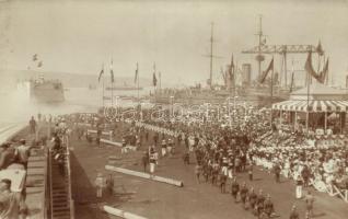WWI K.u.K. navy, battleships, leaving mariners, parade, photo