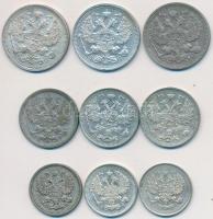 Orosz Birodalom 1906-1916. 10k Ag (3xklf) + 15k Ag (3xklf) + 20k Ag (3xklf) T:2,2-,3
Russian Empire ...