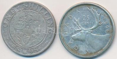 Nagy-Britannia 1898. 1Sh Ag "Viktória" + Kanada 1965. 25c Ag "II. Erzsébet" T:3,...