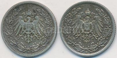 Német Birodalom 1906F-1918A 1/2M Ag (2x) T:2,2-
German Empire 1906F-1918F 1/2 Mark Ag (2x) C:XF,VF
