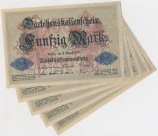 Német Birodalom 1914. 50M (5x) hétjegyű sorszám, sorszámkövetők T:I,I-
German Empire 1914. 50 Mark (...