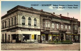Zombor, Belgrád kávéház, Racic testvérek és Jovan Bar üzlete / cafe, shops (EB)