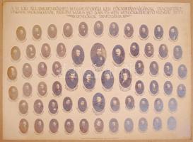 1928 Rendőrképesítő tanfolyam hallgatóinak tablója, 64 portréfotóval, a fotók alatt jól olvashatóak ...
