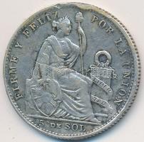 Peru 1901. 1/5S Ag T:2- Peru 1901. 1/5 Sol Ag C:VF