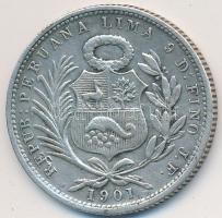 Peru 1901. 1/5S Ag T:2-
Peru 1901. 1/5 Sol Ag C:VF