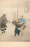 Japán harcosok, művészi képeslap., Japanese warriors; art postcard