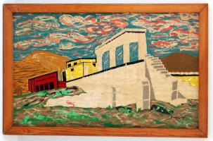 Duray T. jelzéssel: Ház a völgyben. Olaj, farost, keretben, 48x78cm