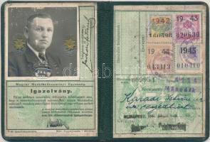 1941 Bp., MÁV magyar menetkedvezményi Egyesség alapján kiadott fényképes igazolvány tényleges vasúti alkalmazottak részére