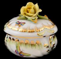 Herendi Viktória mintás bonbonier, kézzel festett, jelzett, hibátlan, m:11 cm, d:12 cm