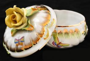 Herendi Viktória mintás bonbonier, kézzel festett, jelzett, hibátlan, m:11 cm, d:12 cm