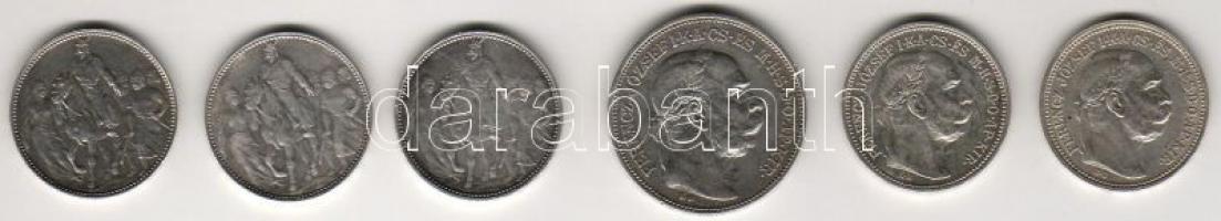 1896. "Milleniumi" 1K Ag (3x) + 1912. 2K Ag + 1914. 1K Ag + 1915. 1K Ag T:1/2,2