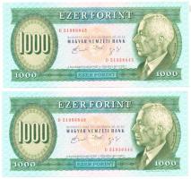 1992. 1000Ft (2x) "D" egymást követő sorszámmal, nyomdai papírránccal T:I