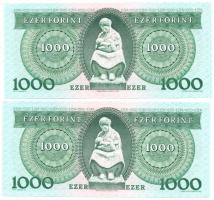 1992. 1000Ft (2x) "D" egymást követő sorszámmal, nyomdai papírránccal T:I