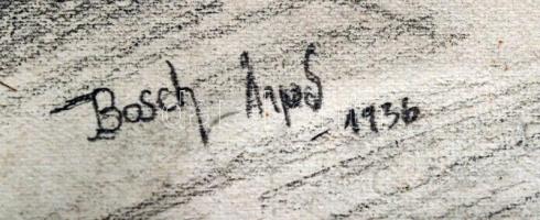 Bosch jelzéssel: Ismeretlen férfi portré, grafika, papír, üvegezett keretben, 35x24cm