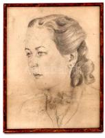 Fried jelzéssel: Ismeretlen női portré, grafika, papír, üvegezett keretben, 31x24cm