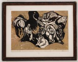 Jelzés nélkül: Háromkirályok, Aranyozott fametszet,papír, paszpartuban, üvegezett keretben, hibás, 23x33cm