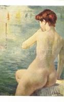 Contemplation before the sea / Erotic nude art postcard s: G. Collot (EK)