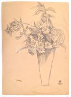 Benczúr jelzéssel: Virágok, grafika, papír, 33x24cm