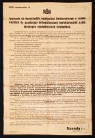 1939 Budapest Székesfőváros által kiadott nagyméretű hirdetmény az iparosok és kereskedők bejelentési kötelezettségéről a zsidók közéleti és gazdasági térfoglalásának korlátozásáról szóló törvényes rendelkezések értelmében, 62x90 cm
