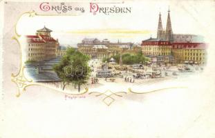 Dresden, Postplatz / square, Art Nouveau litho