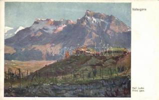 Südtirol, Alto Adige - series of 5 unused art postcards (Pustertal, Arco, Valsugana, Persen, Col di ...