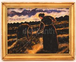 Jelzés nélkül: Földmunkás asszonyok. Olaj, farost, keretben, 25×35 cm