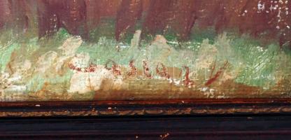 Olvashatatlan jelzéssel: Aratás. Olaj, vászon, festék lepattanásokkal, antik sérül keretben, 38×47 c...