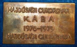 1979. "Hajdúsági Cukorgyár-Kaba" extrém nagyalakú emlékplakett, eredeti díszdobozban T:2