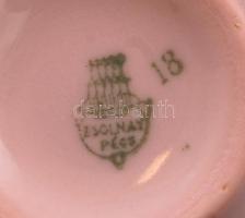 Zsolnay virágmintás rózsaszín porcelán kávés készlet, tejkiöntő nélkül, matricás, hibátlan, jelzett
