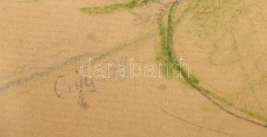 Olvashatatlan jelzéssel: Női portré. Ceruza, papír, üvegezett keretben, 22×21 cm