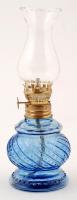 Kék-fehér petróleumlámpa, réz foglalattal szép állapotban, hibátlan, m: 22 cm